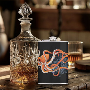 Fett oranges hypnotisierendes Octopus-Mandala Flachmann