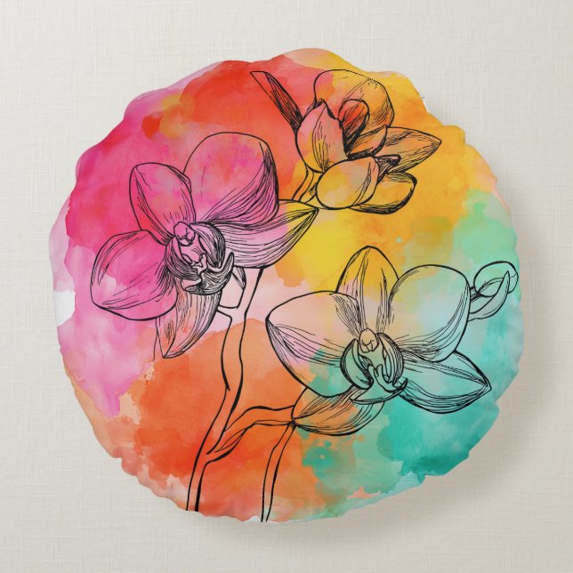 Fett Orchid Bloom Round Pillow Rundes Kissen (Rückseite)