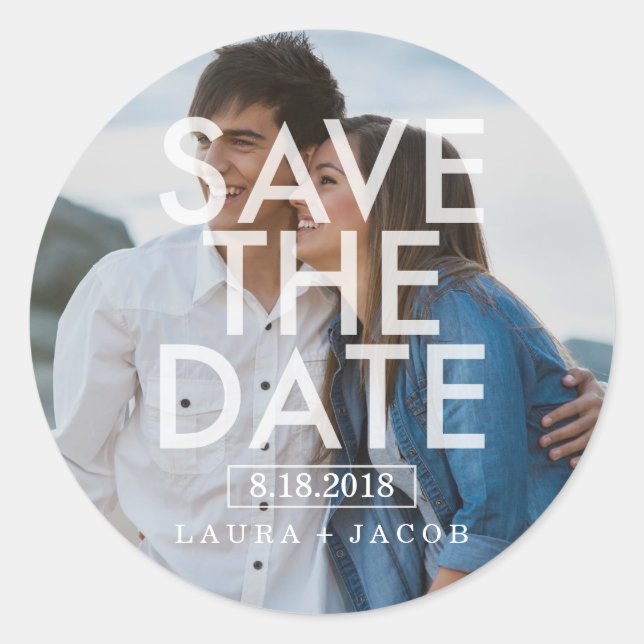Fett Overlay-Foto Save the Date Aufkleber (Vorderseite)