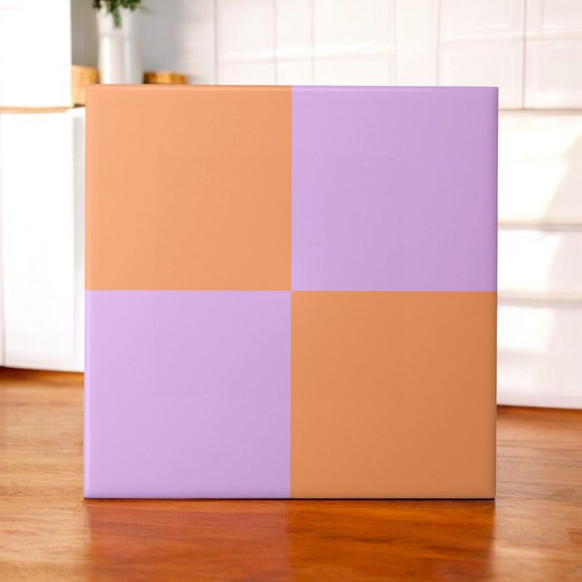 Fett Peach Lila Checkerboard Modern Minimalistisch Fliese (Von Creator hochgeladen)