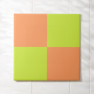 Fett Peach Neon Green Checkerboard Modern Fliese