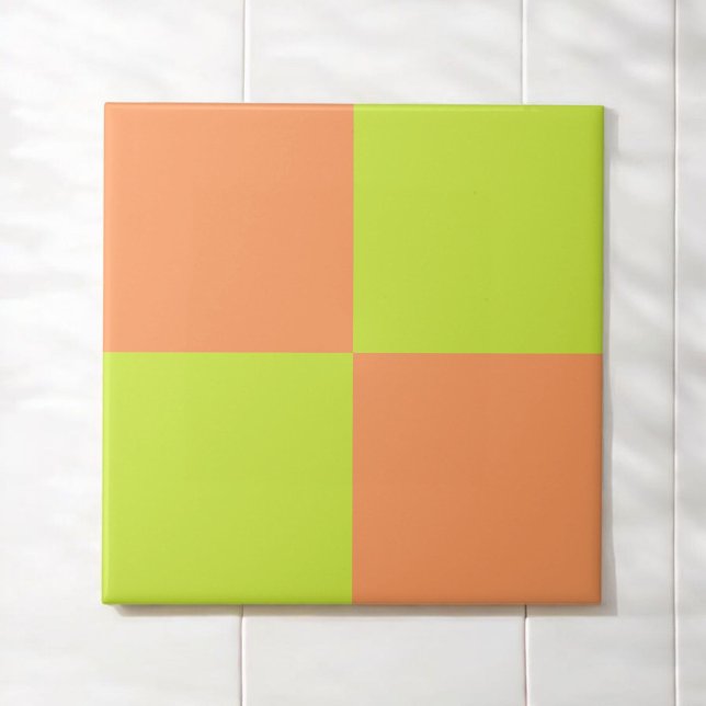 Fett Peach Neon Green Checkerboard Modern Fliese (Von Creator hochgeladen)