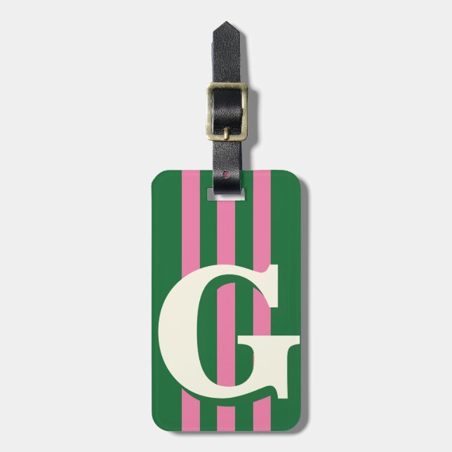 Fett personalisierter Anfangsbuchstabe, rosa und g Gepäckanhänger (Vorderseite vertikal)