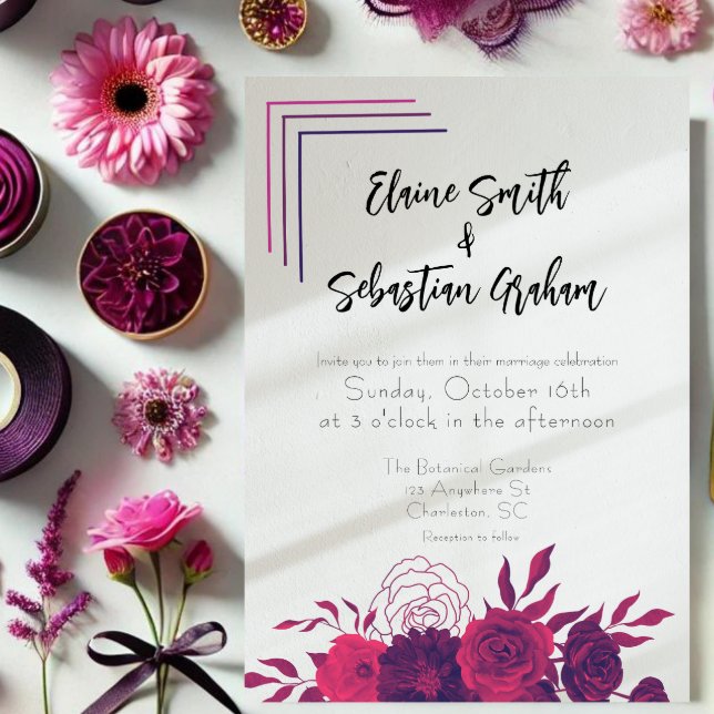 Fett Pink & Magenta Budget Floral Sunlight Hochzei Einladung (Von Creator hochgeladen)