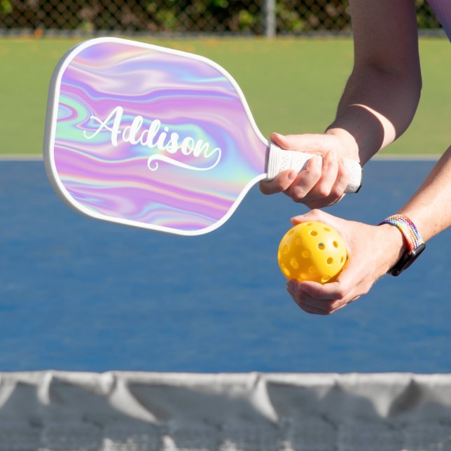 Fett Pinselskriptname endet mit N Rosa Iridescent Pickleball Schläger (InSitu)