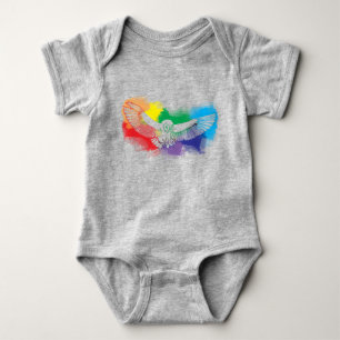 Fett Rainbow Flying Owl Wasserfarbe Digitale Farbe Baby Strampler