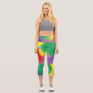 Fett Rainbow Flying Owl Wasserfarbe Digitale Farbe Capri Leggings