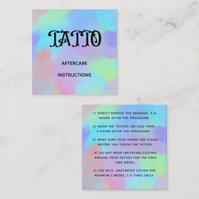 Fett Rainbow Unicorn Tattoo Aftercare Instruction Quadratische Visitenkarte (Vorne/Hinten)
