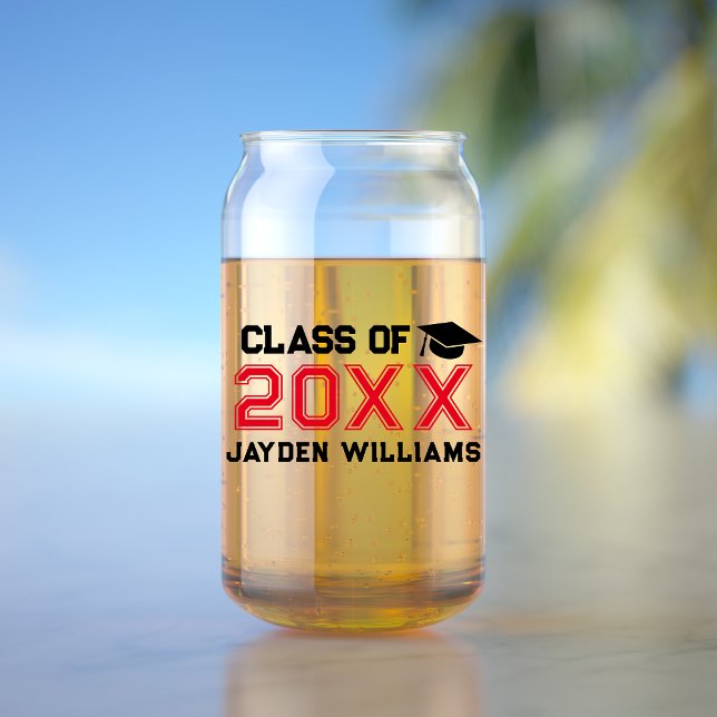 Fett-Red Black Class of 2025 Graduation Party Dosenglas (Bold Red Black Class Of 2025 Graduation Party Can Glass
)