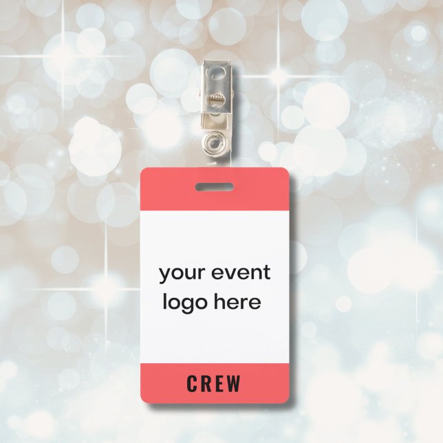 Fett Red Crew Staff Event Abzeichen Ausweis (Crew badge for special event on red with custom logo. Name and date on back.)