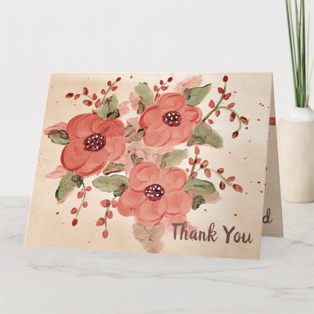 Fett Red Floral Danke Karte (Vorderseite)