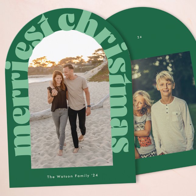Fett Retro Green Foto Merriest Arch Holiday Card Einladung (Von Creator hochgeladen)