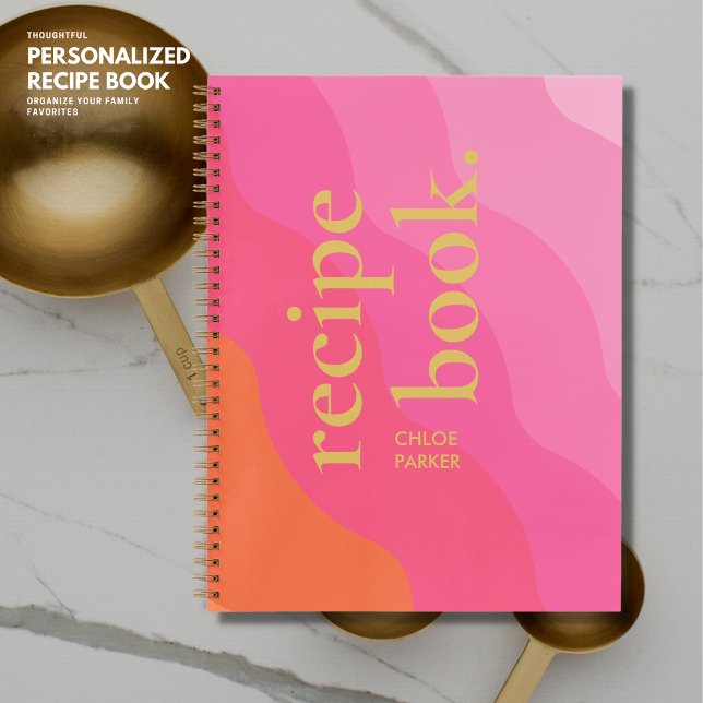 Fett Retro Modernes Rezept aus rosa und goldfarben Notizbuch (Von Creator hochgeladen)