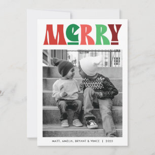 Fett Retro Rot und Grüne Weihnachtsfotokarte Feiertagskarte