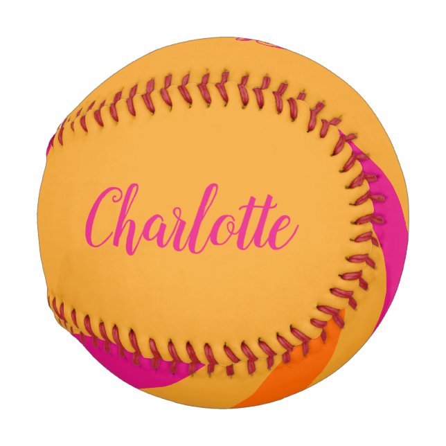 Fett Retro Streifen Name Orange Pink Baseball (Rückseite Links)