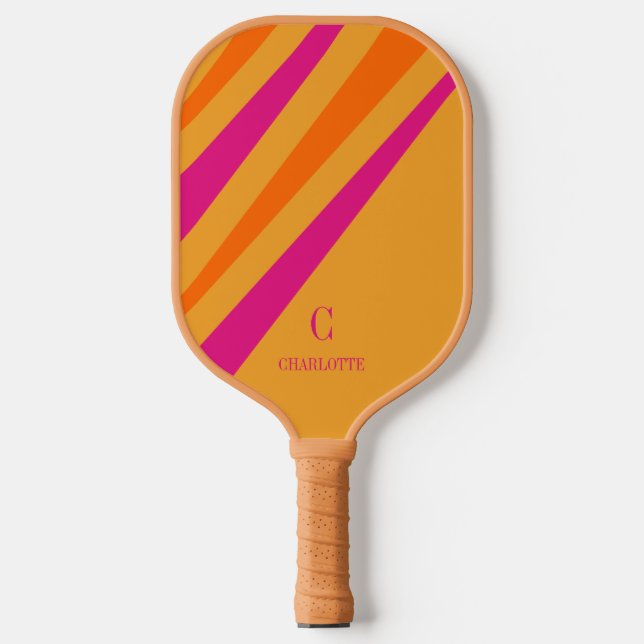 Fett Retro Streifen Rosa OrangenSenf Pickleball Schläger (Vorderseite)