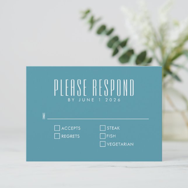 Fett Retro Typografie Chic Aquamarine Hochzeit RSVP Karte (Stehend Vorderseite)