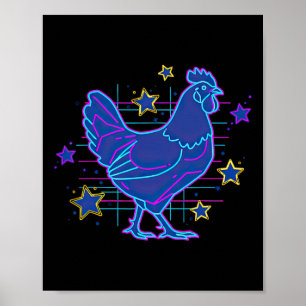 Fett Retro Vaporwave Blau Rosa Lustiges Meme Huhn Poster