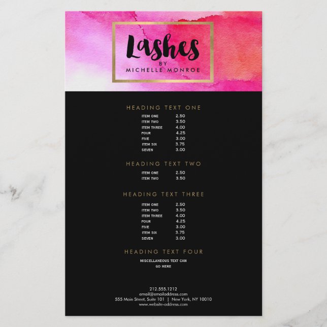 Fett rosa Aquarellfarben Lash Extensions Salon Flyer (Vorne)