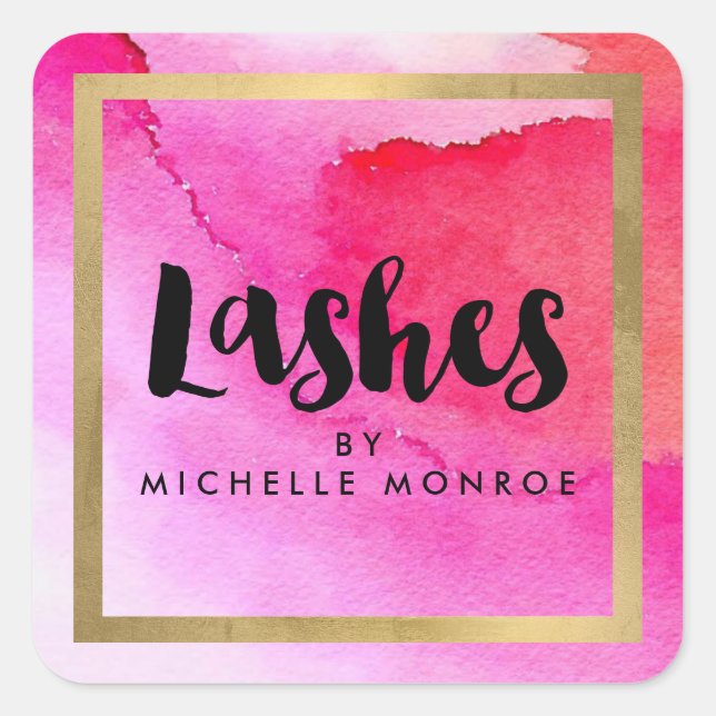 Fett rosa Aquarellfarben Lash Extensions Salon Quadratischer Aufkleber (Vorderseite)