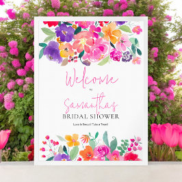 Fett rosa Brautparty mit floralen Farben willkomme Poster