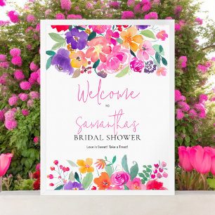 Fett rosa Brautparty mit floralen Farben willkomme Poster