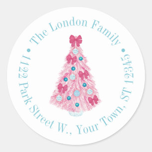 Fett rosa Christbaum mit Aquamariner Rücksendeadre Runder Aufkleber