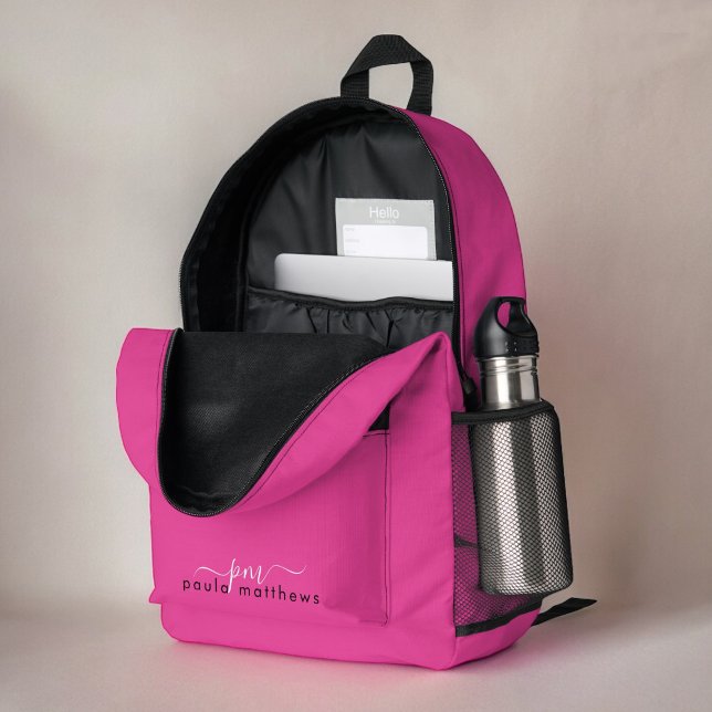Fett rosa Einfache Minimalistische Monogramm und N Bedruckter Rucksack (Personalize with your monogram initials and name.)