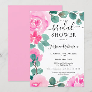 Fett rosa grünes, blumenfarbenes Brautparty Einladung