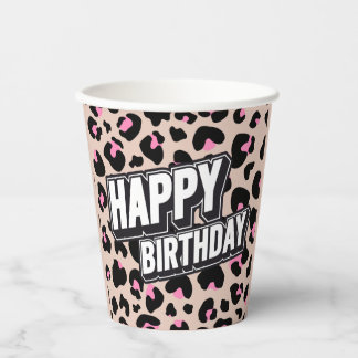 Fett rosa Leopard Happy Birthday Paper Cup Pappbecher