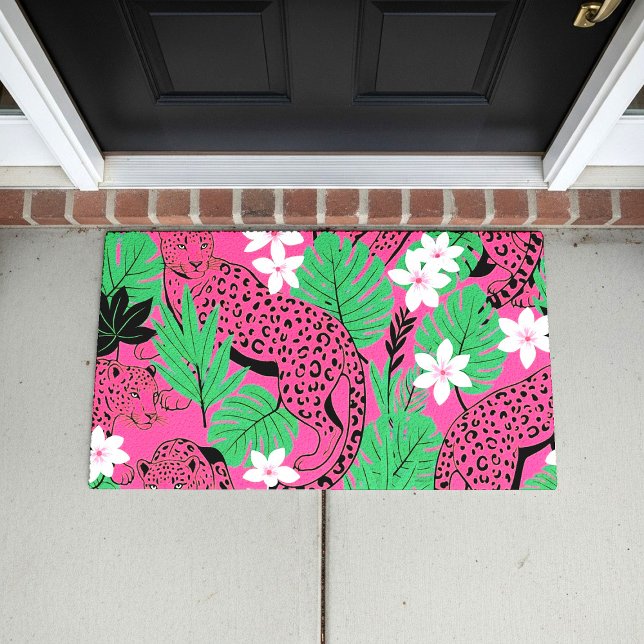 Fett Rosa Leopard Tropischer Dschungel Nahtloses M Fußmatte (Von Creator hochgeladen)