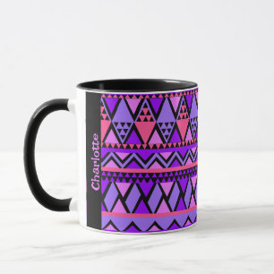 Fett rosa Lila Add Name Tribal Muster Geschenk Tasse