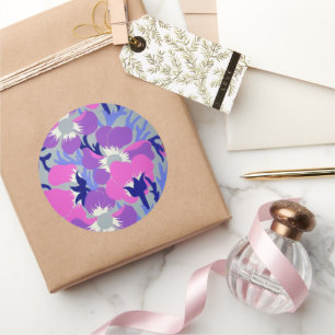 Fett Rosa & Lila Windflower-Muster Retro Runder Aufkleber