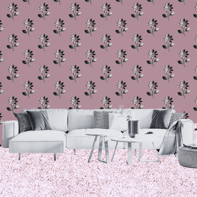 Fett rosa mit metallisch silberfarbenen Blume Tapete (Living Room)