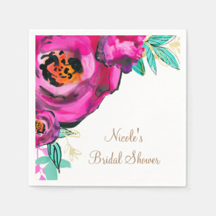 Fett Rosa Moderne Florale Wasserfarben-Brautparty Serviette