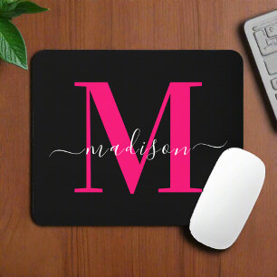 Fett rosa Monogram Initial Typografy Black Girly Mousepad