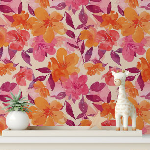 Fett Rosa Orange Florales Peel und Stick Tapete