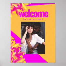 Fett rosa Orange Foto Wedding Willkommenszeichen Poster