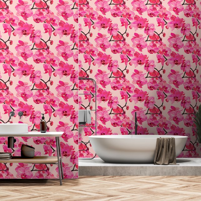 Fett rosa orchid floral botanisch abnehmbar tapete (Badezimmer)