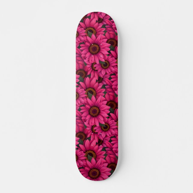 Fett rosa Sonnenblumenmuster Skateboard (Vorne)
