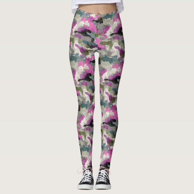 Fett Rosa Tarndruck-Muster  Leggings (Vorderseite)