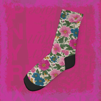 Fett rosa und blau floral auf Creme Crew Socks Socken