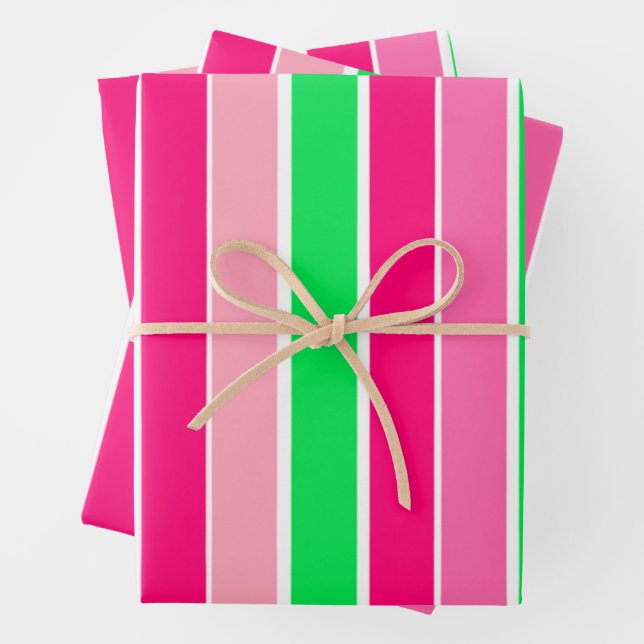 Fett rosa und grüne Streifen Geschenkpapier Set (Beispiel)