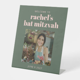 Fett rosa und grünes Bat Mitzvah Foto Willkommen Sockelschild