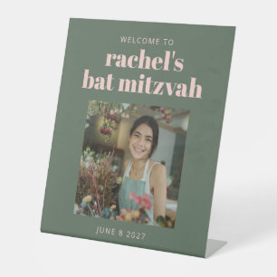 Fett rosa und grünes Bat Mitzvah Foto Willkommen Sockelschild