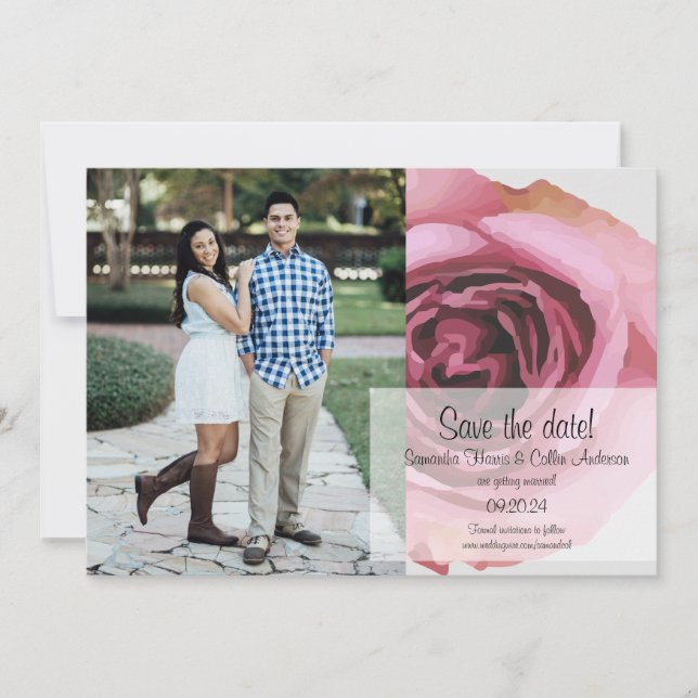 Fett rosa und Lila Frühlings-Rose Save The Date (Vorderseite)