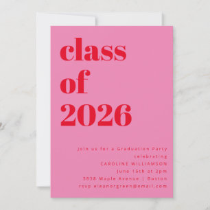 Fett Rosa und Rot 2026 Foto-Abschlussfeier Einladung