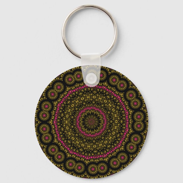 Fett rosa und schwarz Kaleidoskop KEY CHAIN Schlüsselanhänger (Vorderseite)