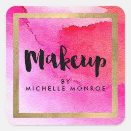 Fett rosa Wasserfarben Makeup Artist Quadratischer Aufkleber