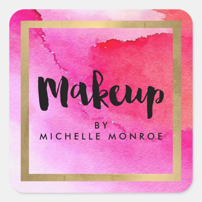 Fett rosa Wasserfarben Makeup Artist Quadratischer Aufkleber (Vorderseite)